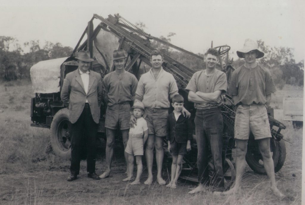 The Toft family in front of Joe's harvester in 1944, (back from left) Joseph Toft Snr, Col, Joe, Stan, Harold and youngsters Geoffrey and Cal Toft. Canegrowers' Bill Kerr has written many times that no single family made a bigger contribution to the development of mechanical cane harvesting in Australia than the Tofts. The Toft family in front of Joe's harvester in 1944, (back from left) Joseph Toft Snr, Col, Joe, Stan, Harold and youngsters Geoffrey and Cal Toft. Canegrowers' Bill Kerr has written many times that no single family made a bigger contribution to the development of mechanical cane harvesting in Australia than the Tofts.